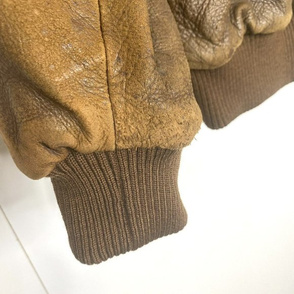 Faconnable Bomber Jacket Coat Mens Medium Leather Brown Vintage Retro Hipster - Picture 4 of 10